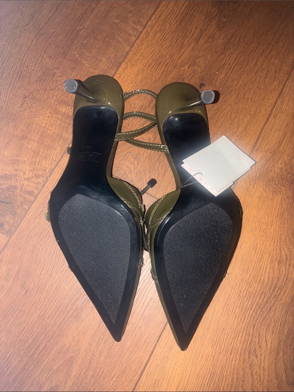 Zara Olive Patent Pointed Slingback Heels - Picture 3 of 5